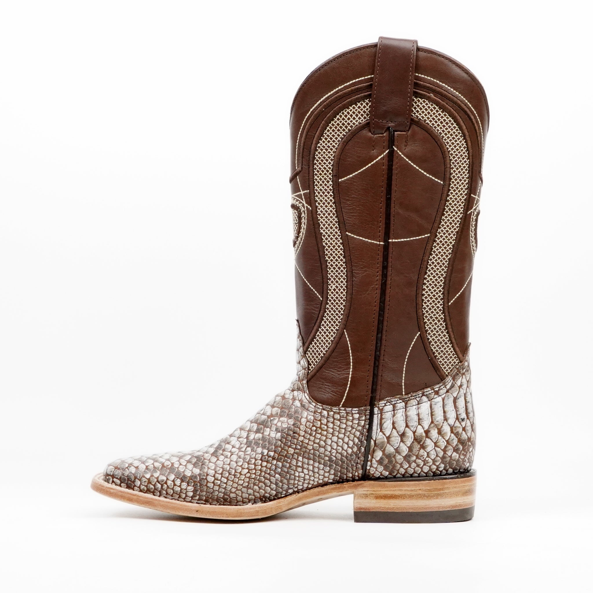 Botas Python Natural Camel - Piel Grabada - Punta Cuadrada (E913)
