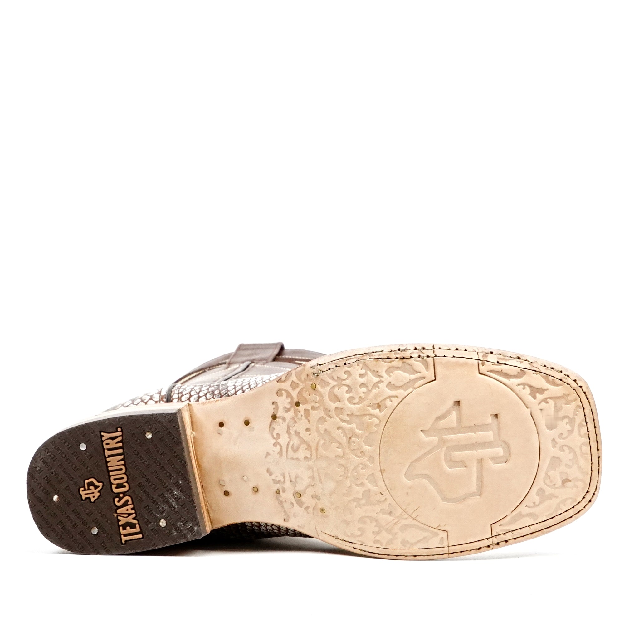 Python Natural Camel Boots - Embossed Leather - Square Toe (E913)
