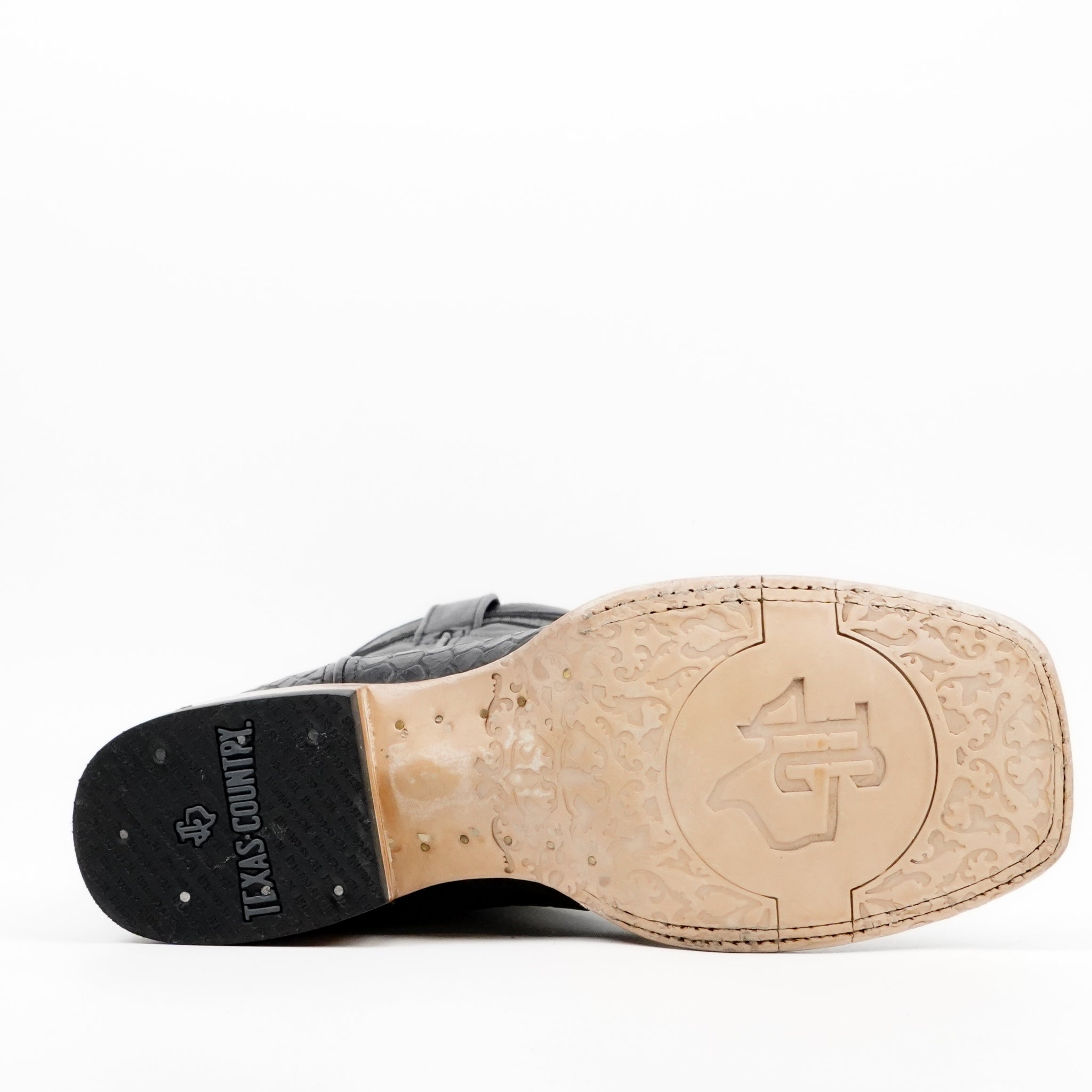 Botines negros de pitón - Piel grabada - Punta cuadrada (E913)