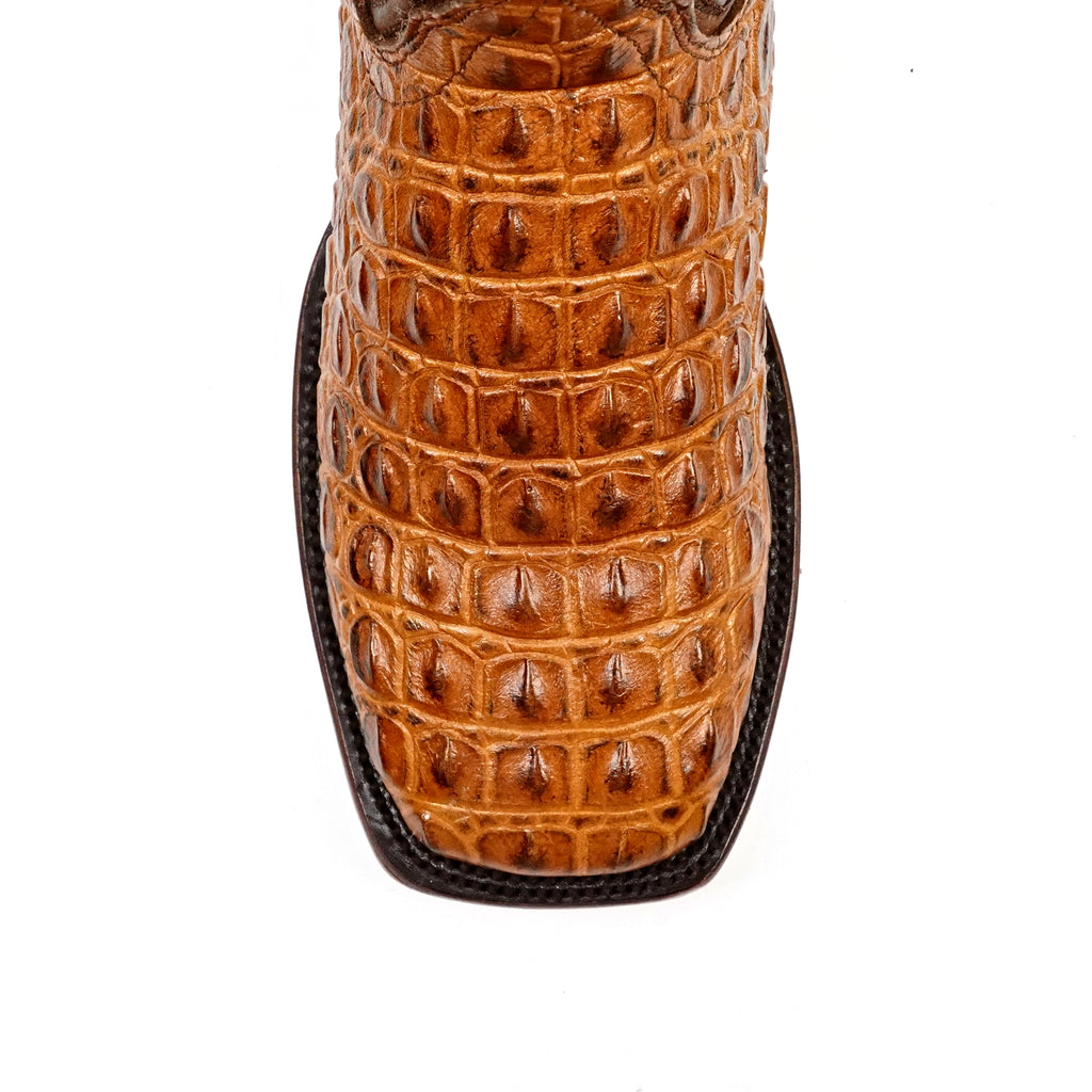 Botas de Brandy Cuero de Aligátor - Piel Grabada - Punta Cuadrada (E930)