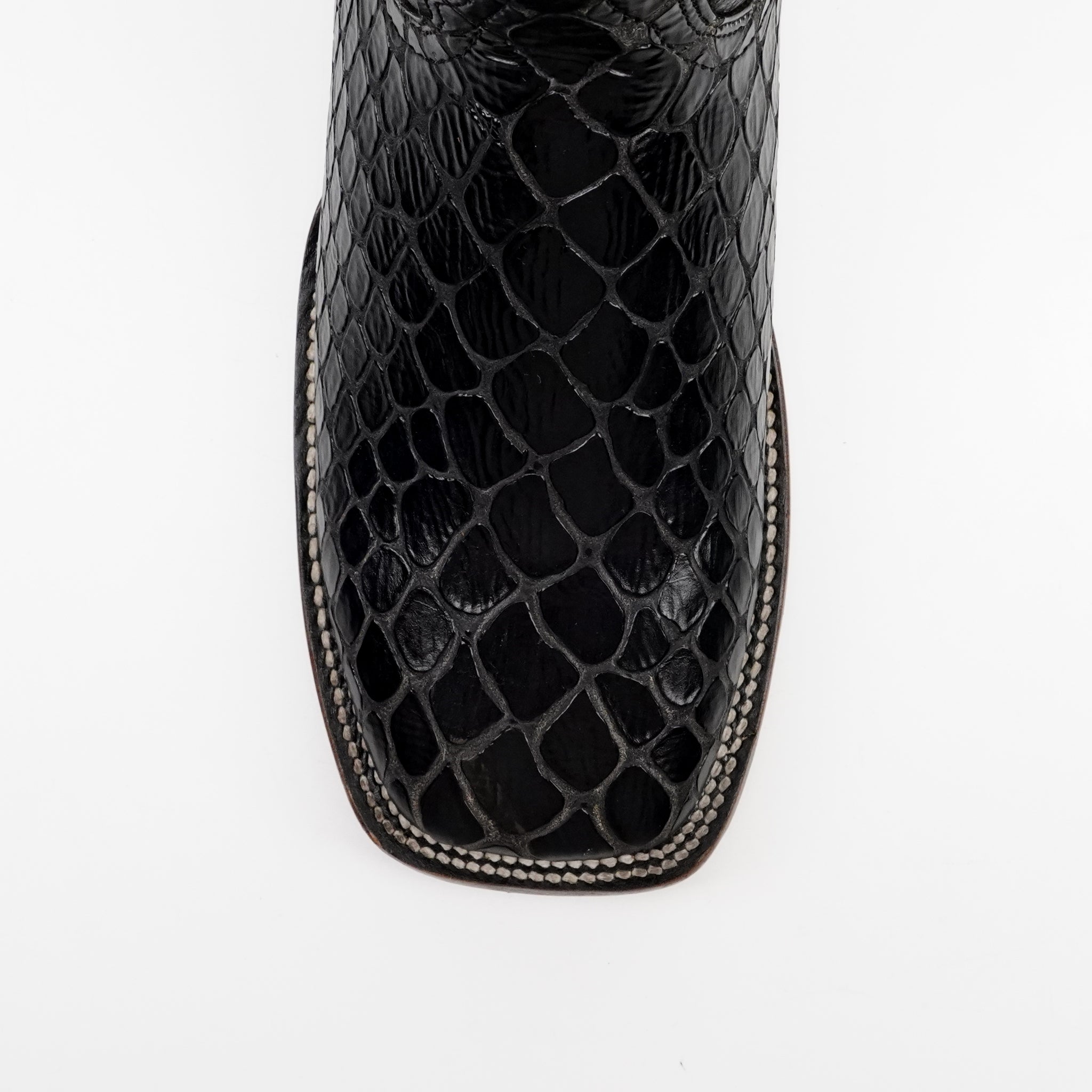Botas vaqueras de serpiente - Piel gofrada negra - Punta cuadrada (E947)