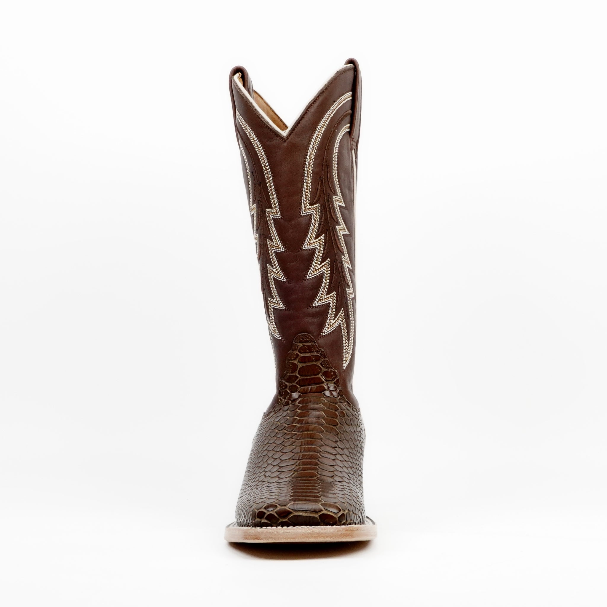 Botas vaqueras de piel de lagarto - Piel grabada marrón - Punta cuadrada (E949)