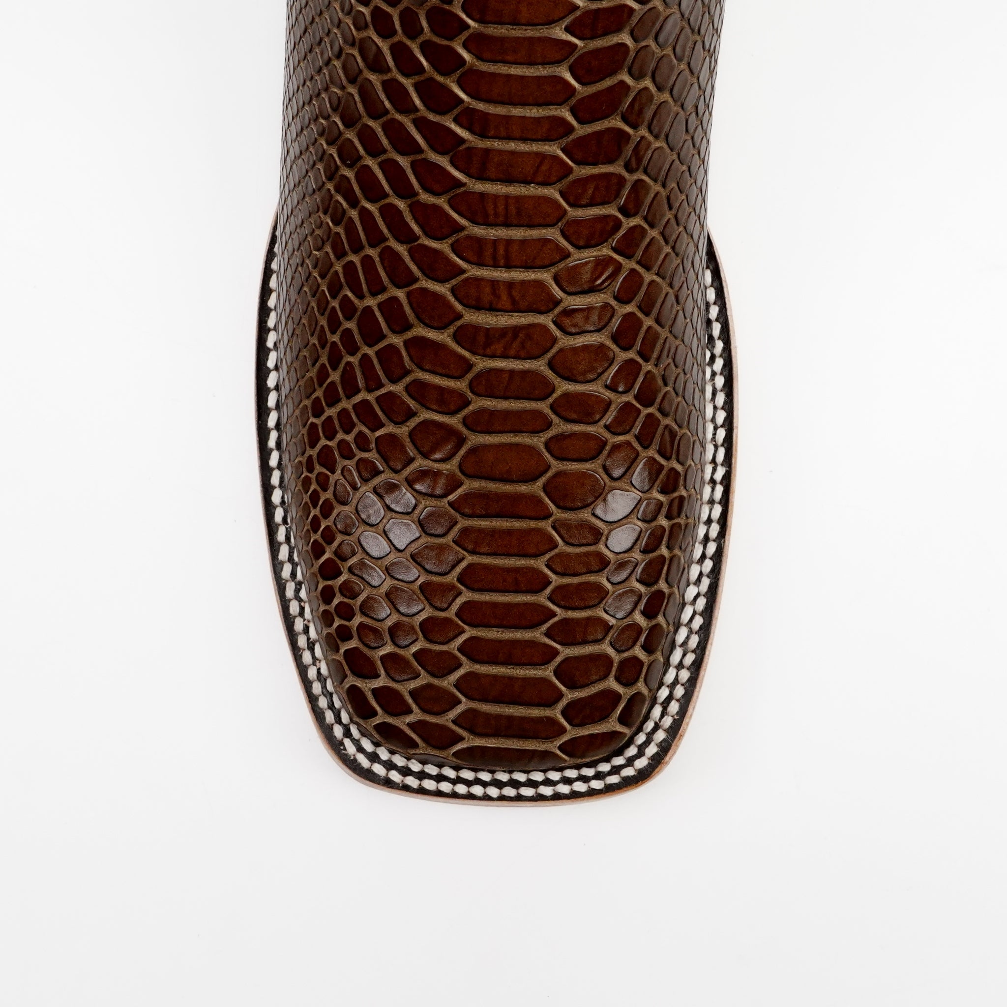 Botas vaqueras de piel de lagarto - Piel grabada marrón - Punta cuadrada (E949)