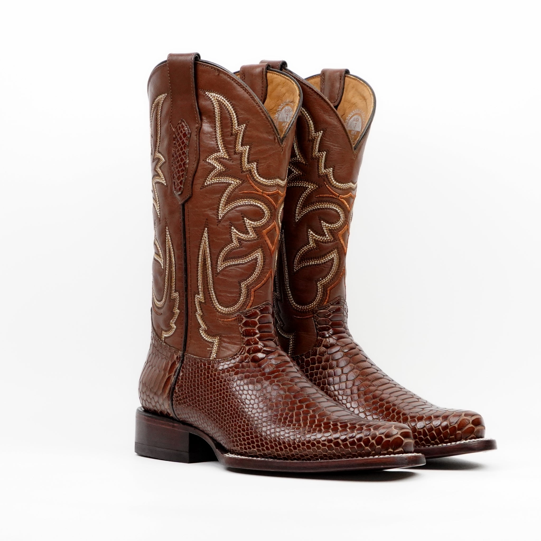 Botas Cognac Serpiente - Piel Grabada - Punta Redonda (E953)