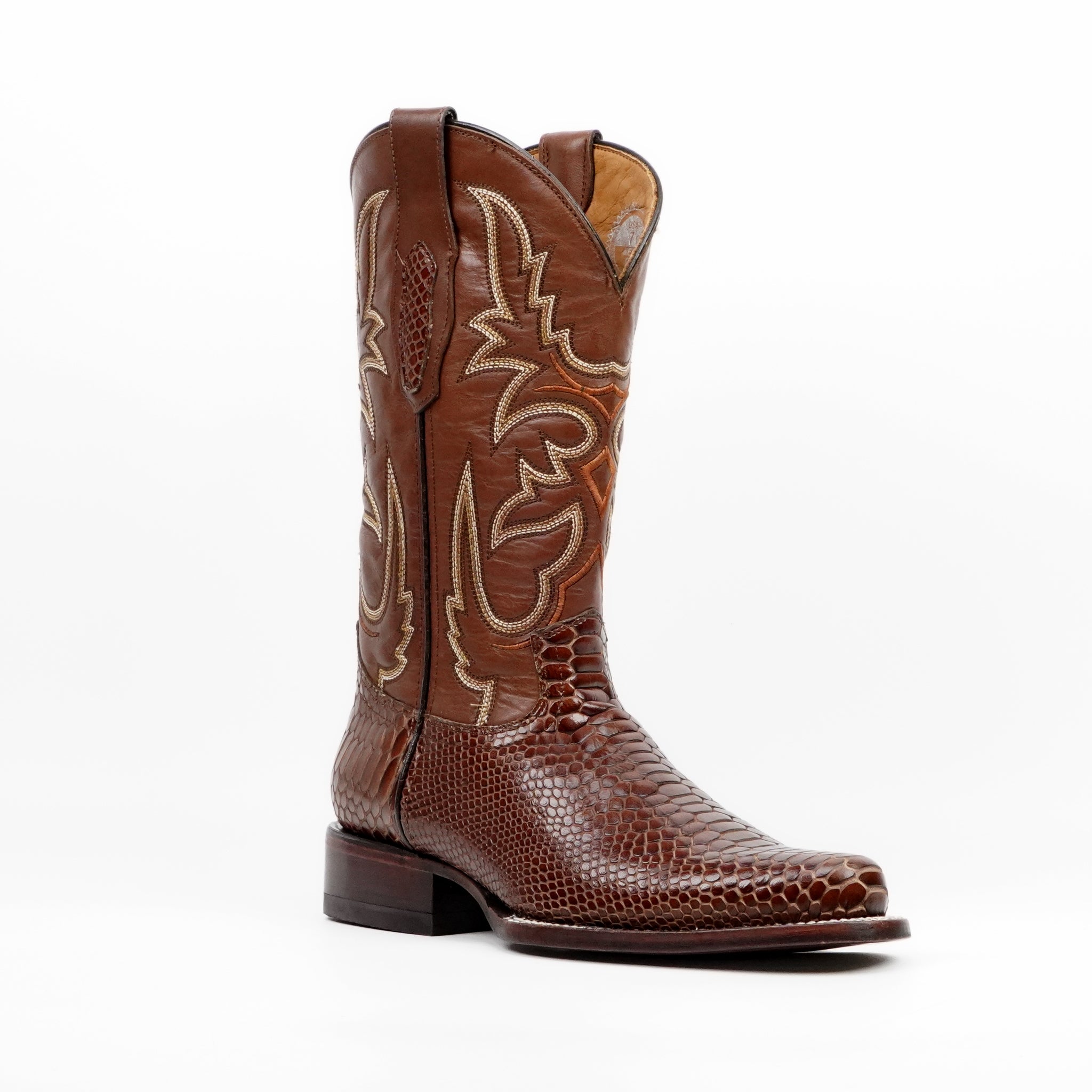 Botas Cognac Serpiente - Piel Grabada - Punta Redonda (E953)