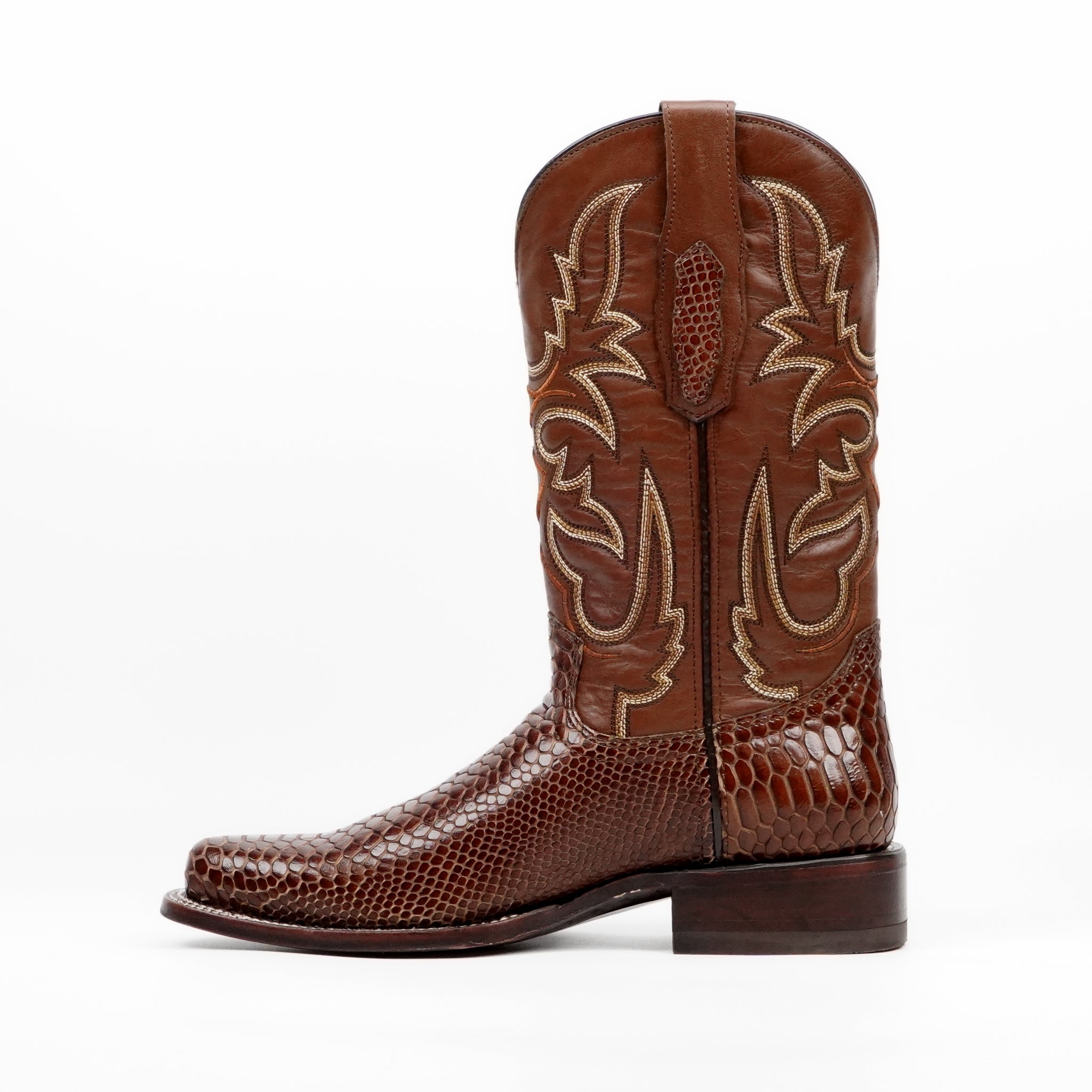 Botas Cognac Serpiente - Piel Grabada - Punta Redonda (E953)
