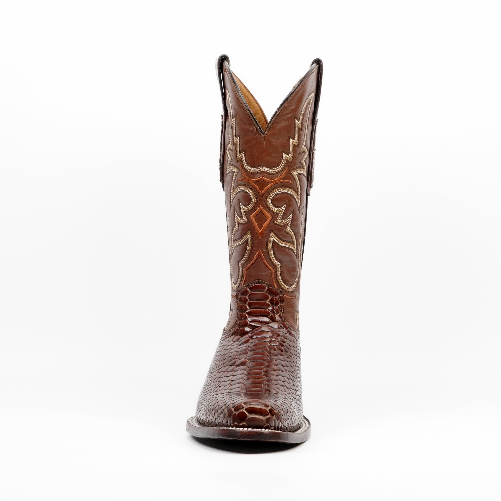 Botas Cognac Serpiente - Piel Grabada - Punta Redonda (E953)