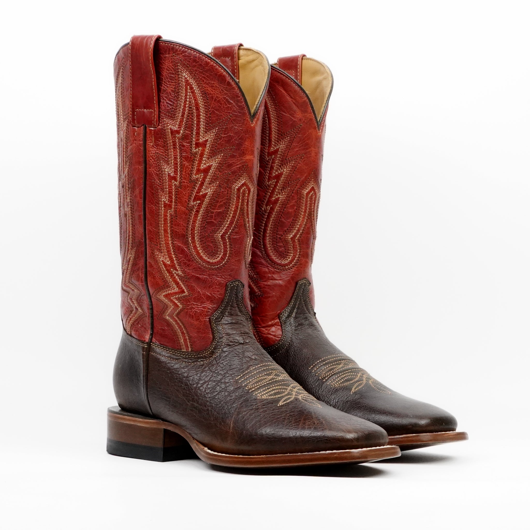 Botas Vaqueras de Becerro Encogido Marrones - Punta Cuadrada (E083)