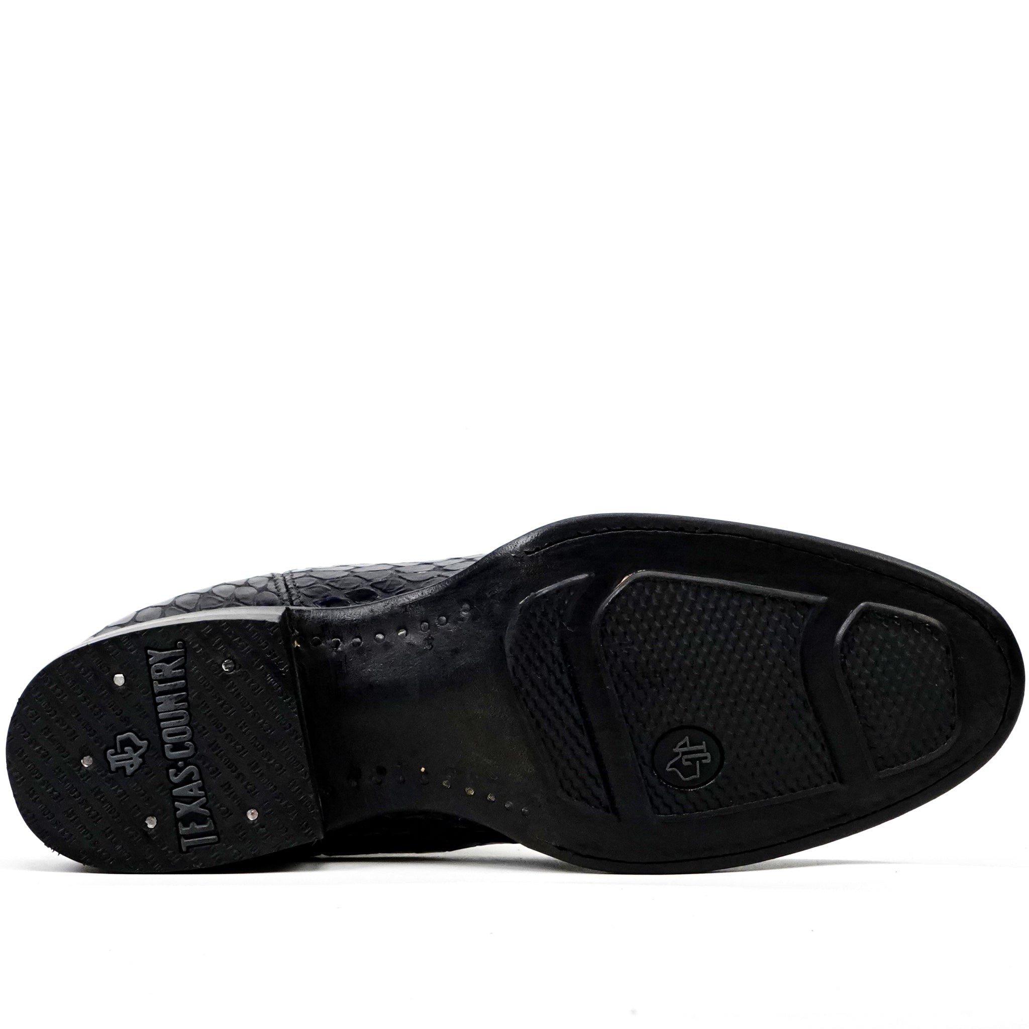 Black Snake Ankle Boots - Embossed Leather - Roper Toe (E955)