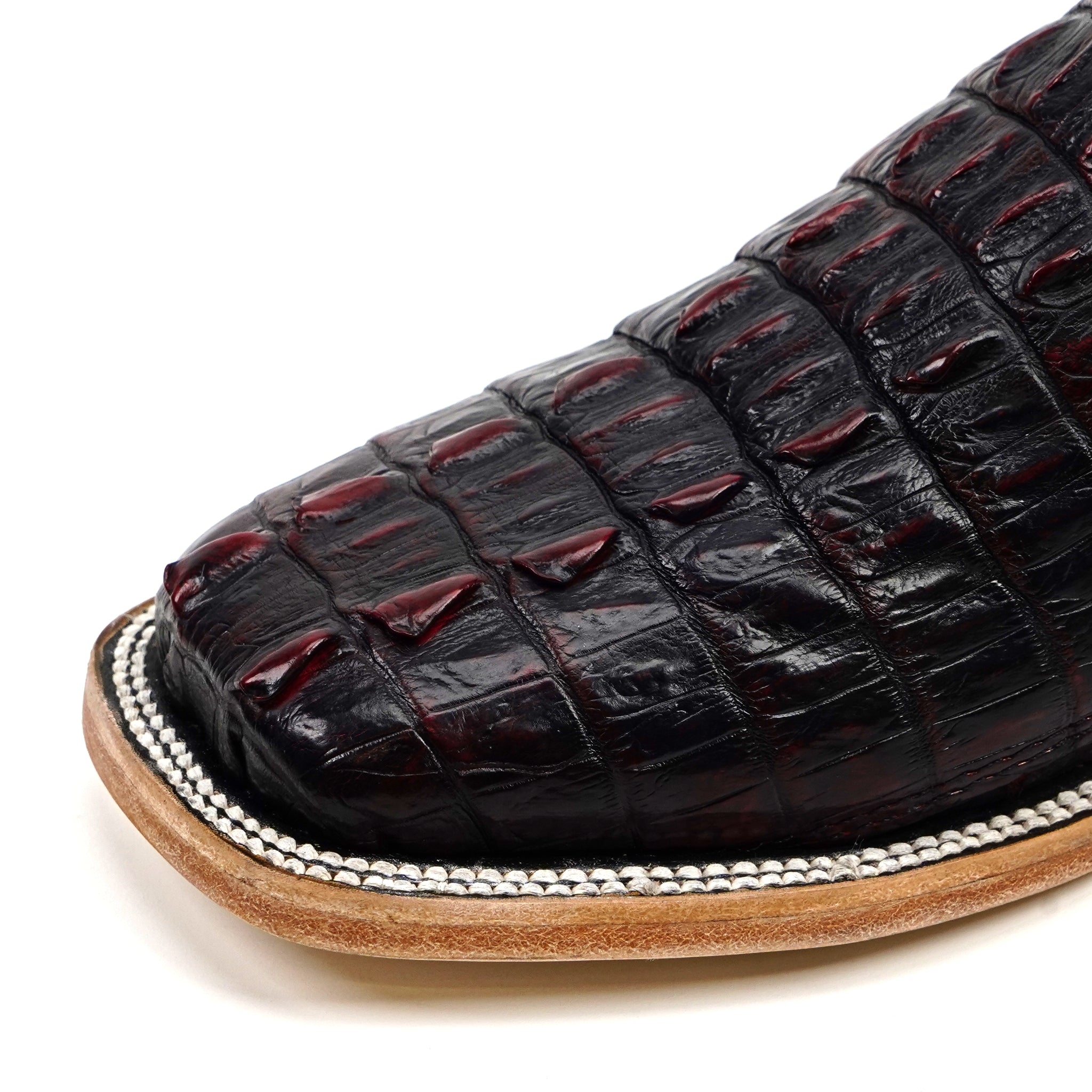 Rhodes Nile Crocodile Tail Boots - Black Cherry - Square Toe (LM10)