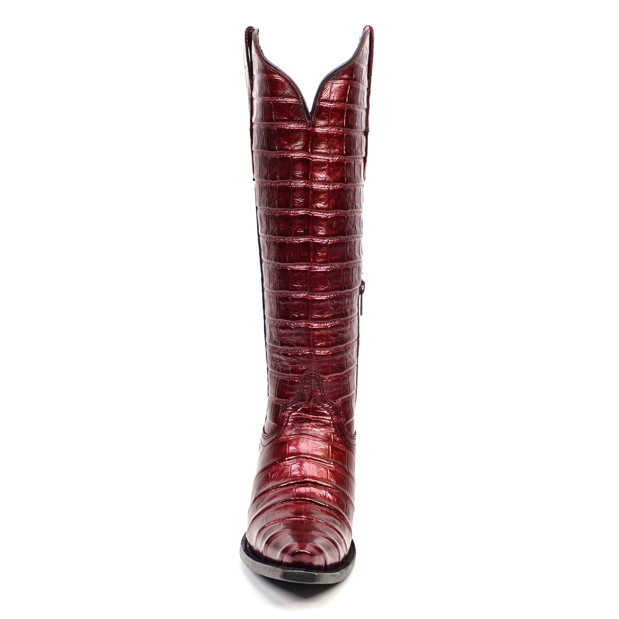 Embossed Alligator Wine Cowgirl Boots - Tall Shaft - Snip Toe (E874)