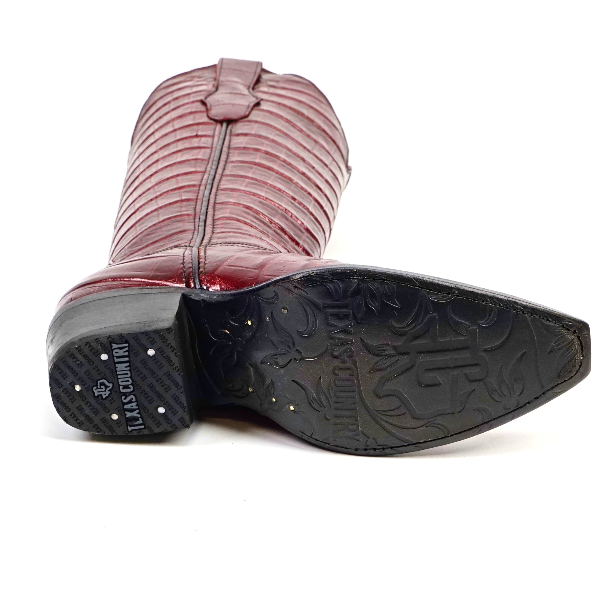 Embossed Alligator Wine Cowgirl Boots - Tall Shaft - Snip Toe (E874)
