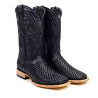 Rush Black Basketweave Boots - Square Toe (E633)