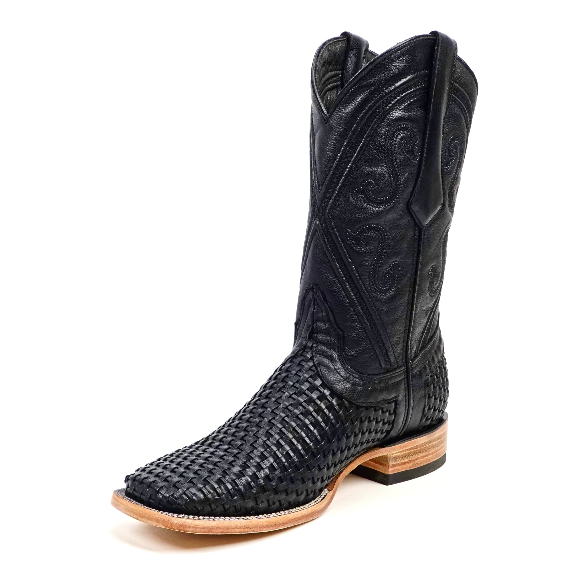 Rush Black Basketweave Boots - Square Toe (E633)