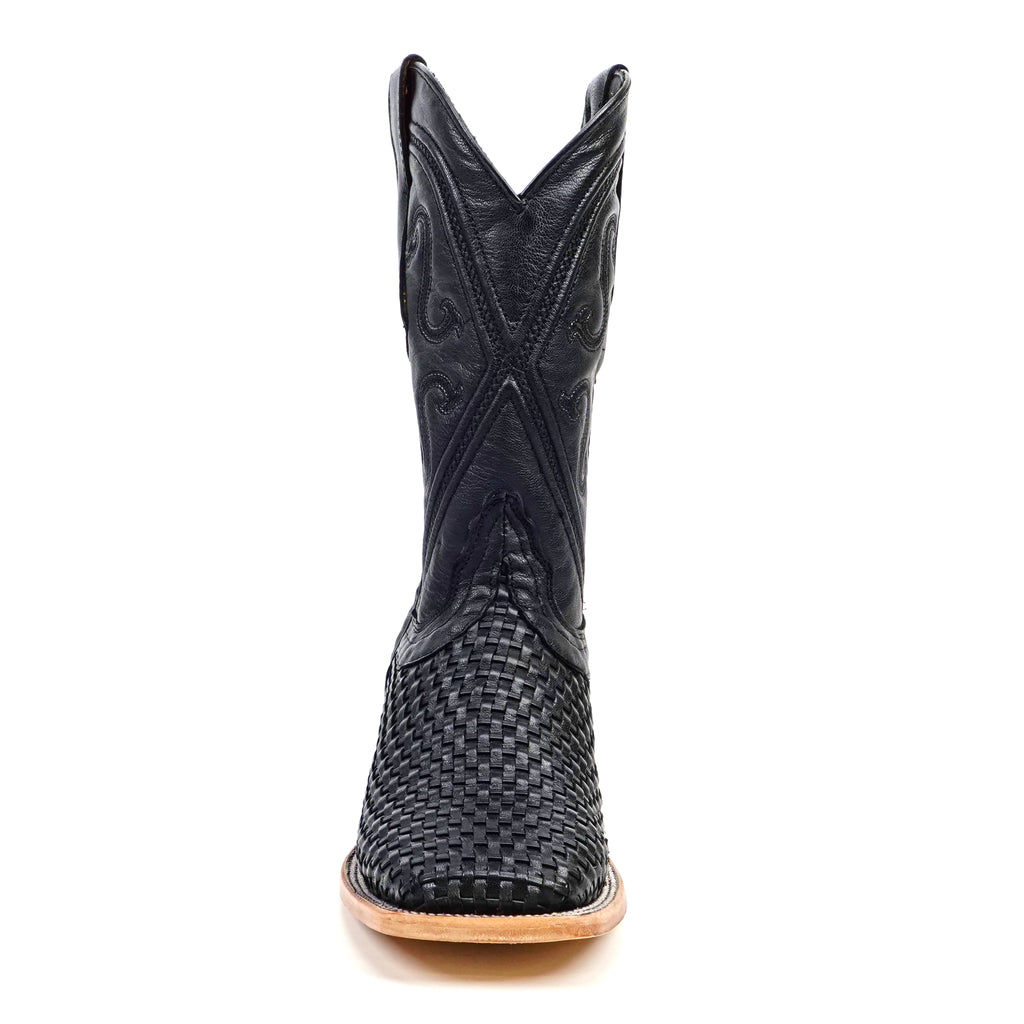 Rush Black Basketweave Boots - Square Toe (E633)