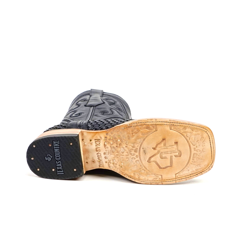 Rush Black Basketweave Boots - Square Toe (E633)