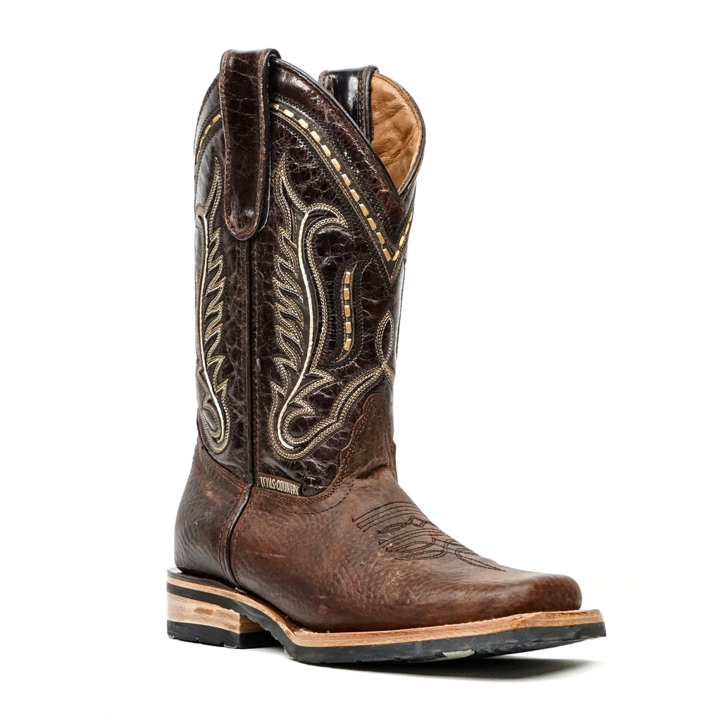 Cheyenne Choco Leather Boots (Youth) - Slip-Resistant Sole - Rodeo Toe (E28)