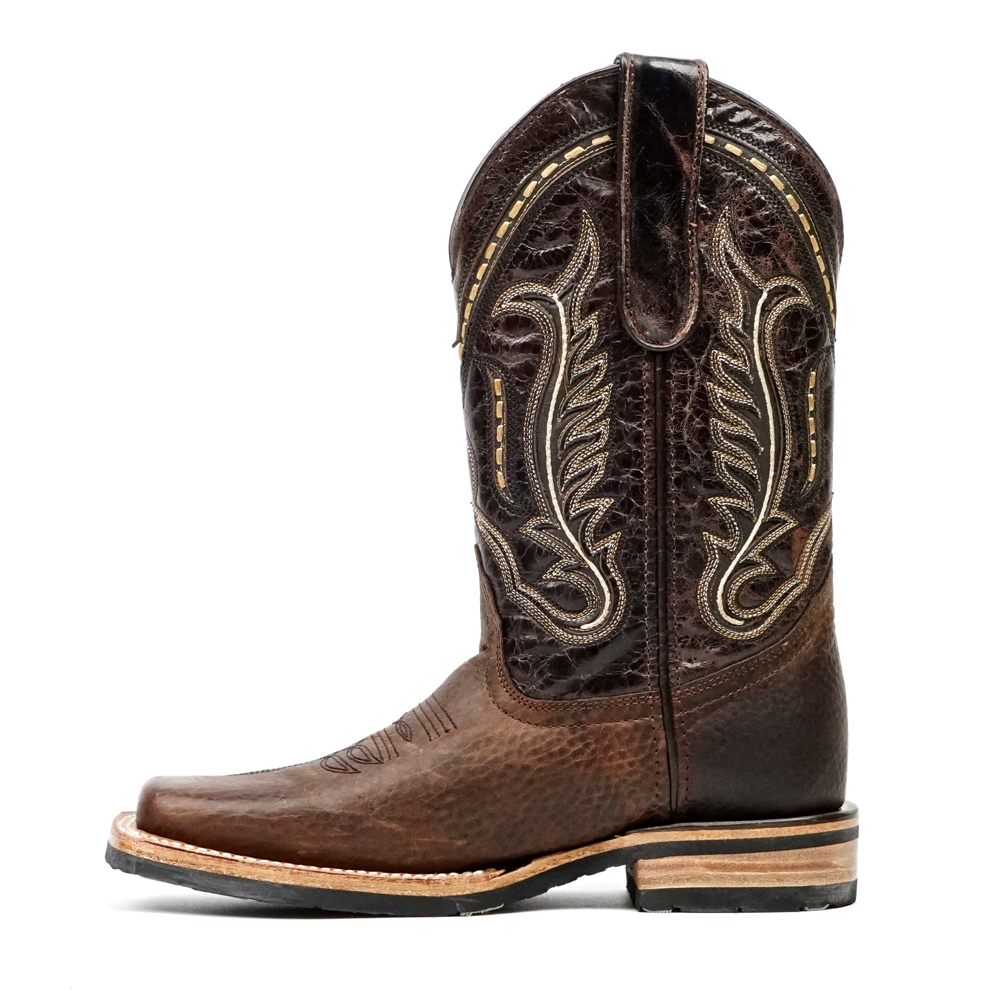 Cheyenne Choco Leather Boots (Youth) - Slip-Resistant Sole - Rodeo Toe (E28)