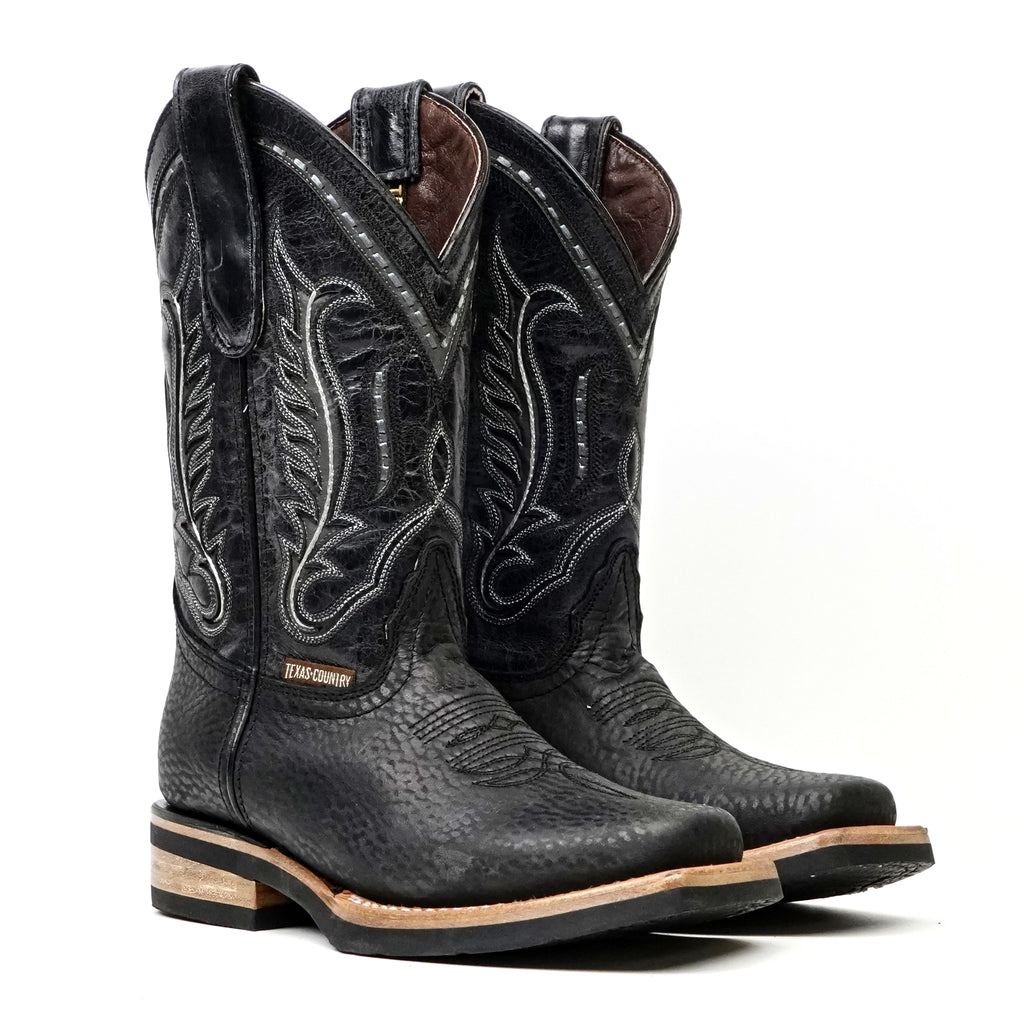 Cheyenne Black Leather Boots (Youth) - Slip-Resistant Sole - Rodeo Toe (E28)