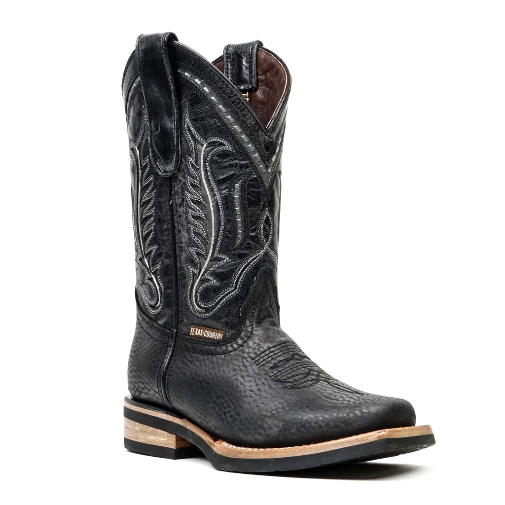 Cheyenne Black Leather Boots (Youth) - Slip-Resistant Sole - Rodeo Toe (E28)