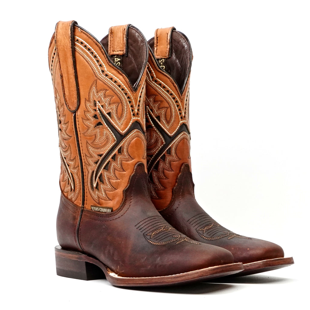 Distressed Mocha Leather Boots (Youth) - Square Toe (E29)