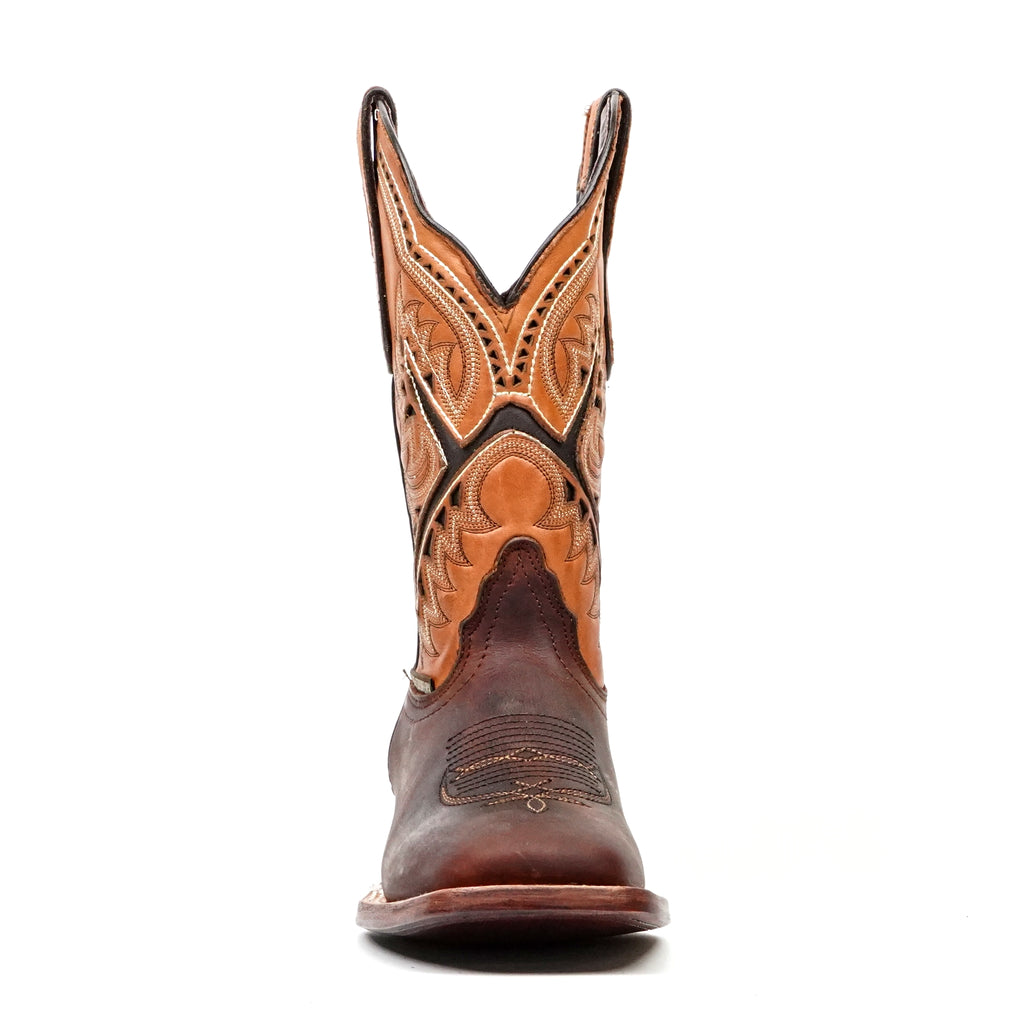 Distressed Mocha Leather Boots (Youth) - Square Toe (E29)