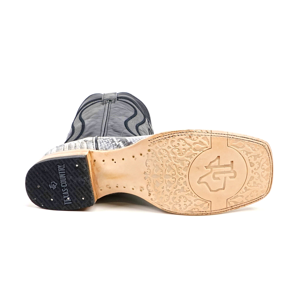 Python Natural Cowboy Boots - Embossed Leather - Square Toe (E913)