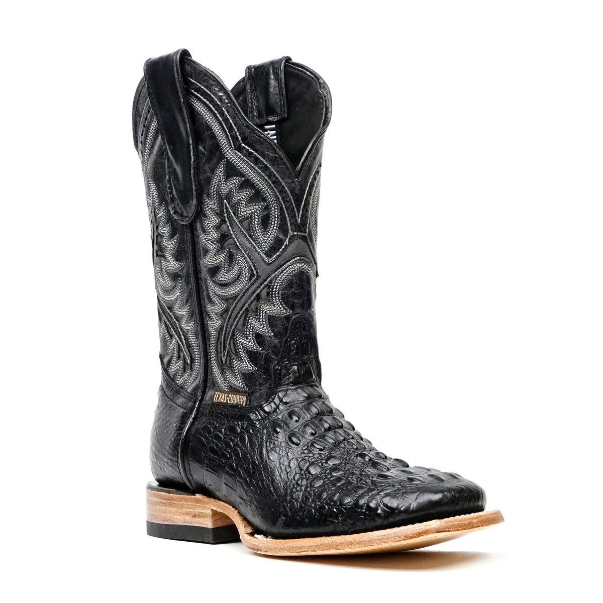 Crocodile Black Boots (Youth) - Embossed Leather - Square Toe (E427)