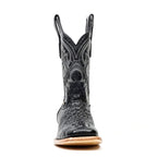 Crocodile Black Boots (Youth) - Embossed Leather - Square Toe (E427)