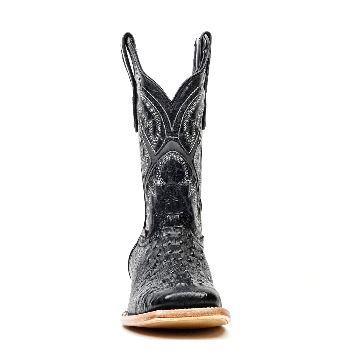 Crocodile Black Boots (Youth) - Embossed Leather - Square Toe (E427)