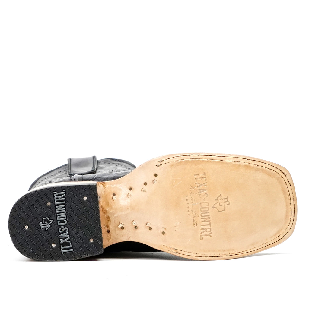 Crocodile Black Boots (Youth) - Embossed Leather - Square Toe (E427)