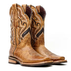 Wild Mustard Leather Boots - Sip-Resistant Sole - Rodeo Toe (E470)