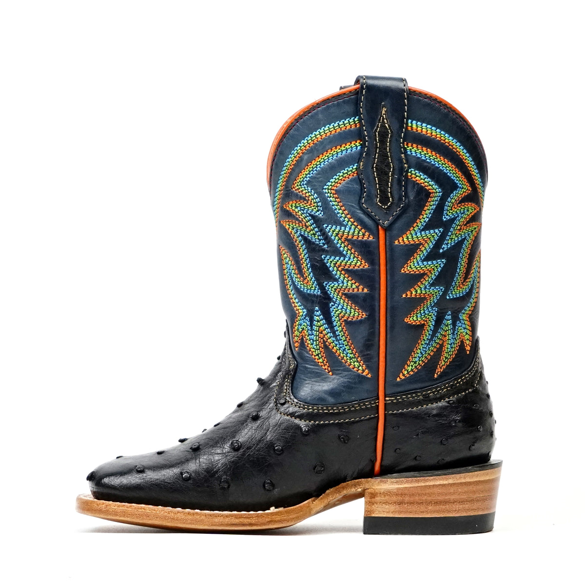 Kids Ostrich Boots - Black - Square Toe