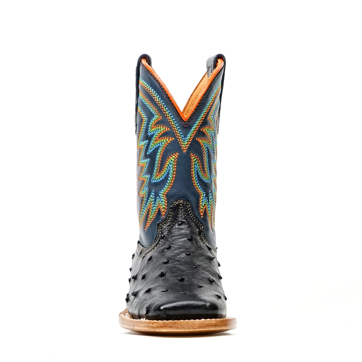Kids Ostrich Boots - Black - Square Toe