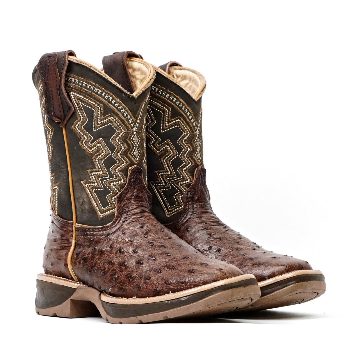 Ostrich Tobacco Kids Boots - Double-Density Sole - Square Toe