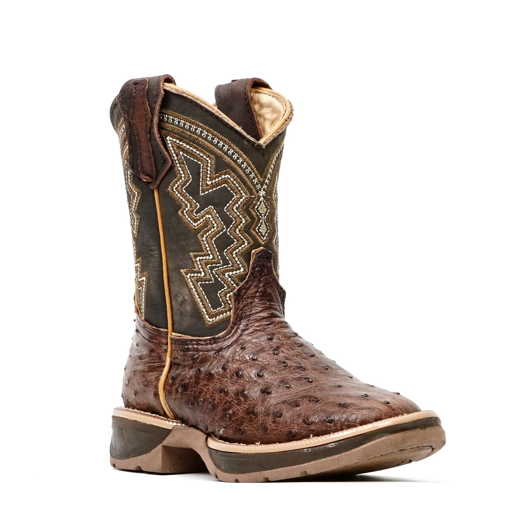 Ostrich Tobacco Kids Boots - Double-Density Sole - Square Toe