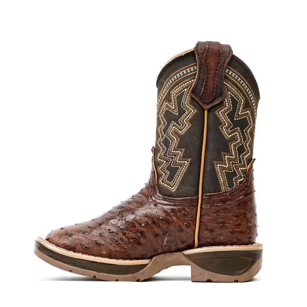 Ostrich Tobacco Kids Boots - Double-Density Sole - Square Toe