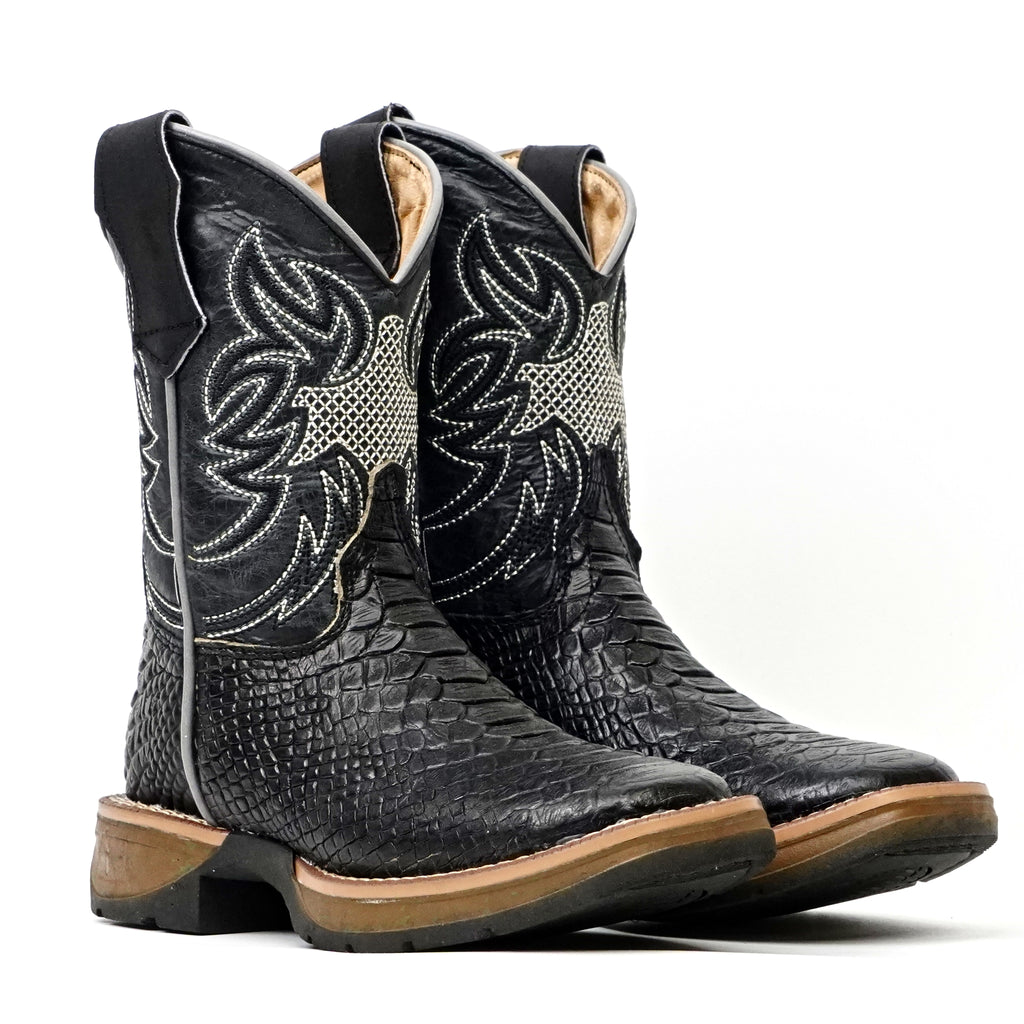 Maurich - Botas de pitón para niños - Negras - Punta cuadrada