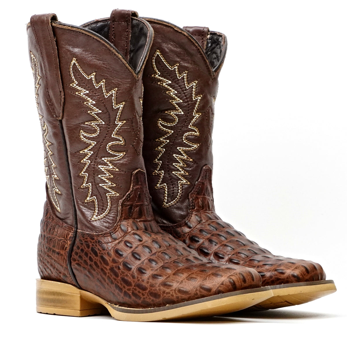 Kids Crocodile Choco Boots - Embossed Leather - Square Toe (K10-1)