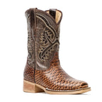 Chocolate Python - Botas de piel repujada para niños - Punta cuadrada (K11-1)