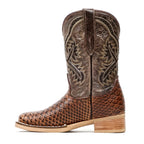 Chocolate Python - Botas de piel repujada para niños - Punta cuadrada (K11-1)