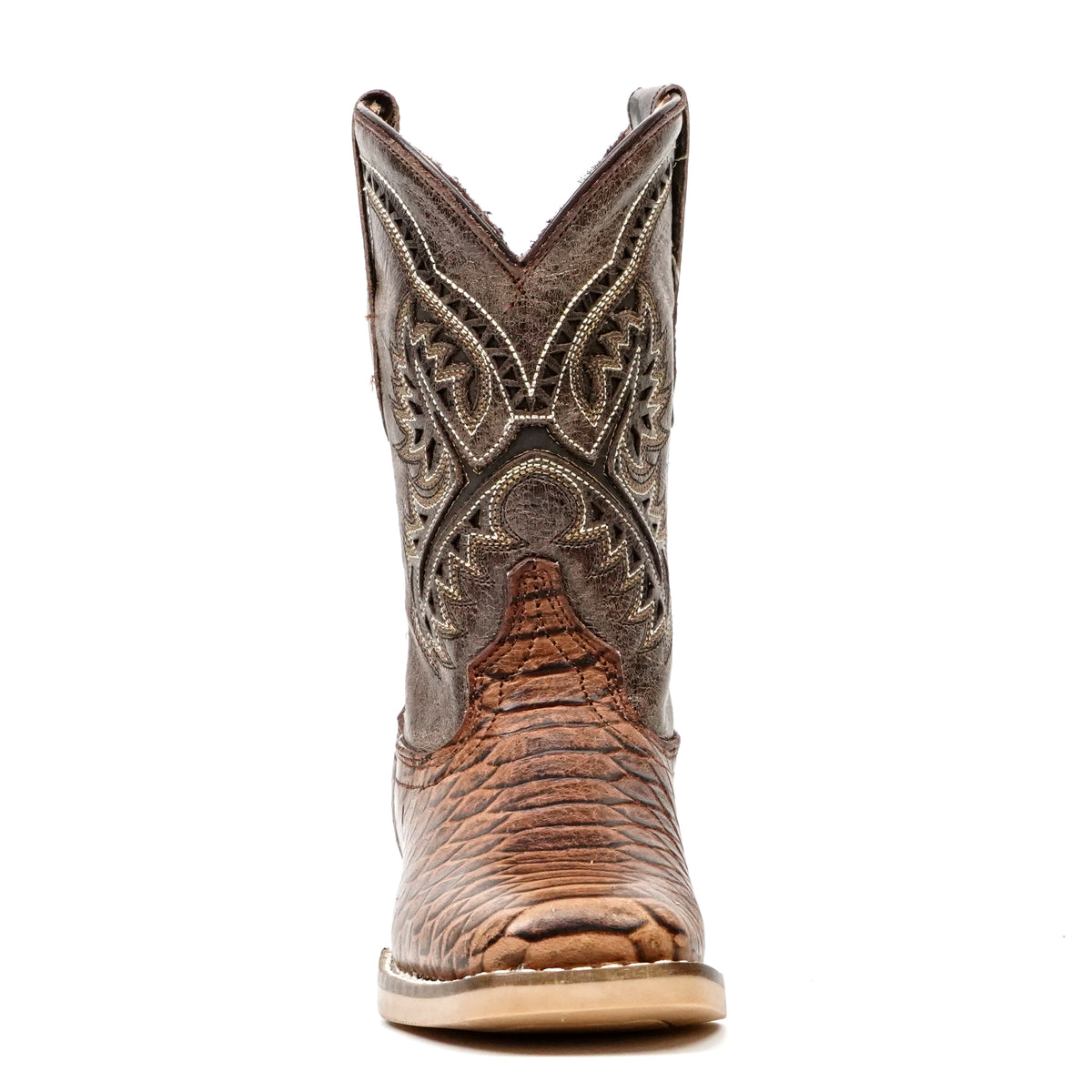 Chocolate Python - Botas de piel repujada para niños - Punta cuadrada (K11-1)