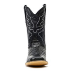 Kids Alligator Belly Black Boots - Embossed Leather - Square Toe (K27-1)