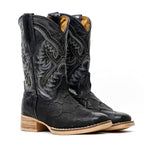 Bota Vaquera Niño de Piel Pirarucú Negra Grabada - Punta Cuadrada (K92-1)