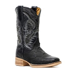 Bota Vaquera Niño de Piel Pirarucú Negra Grabada - Punta Cuadrada (K92-1)