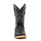 Bota Vaquera Niño de Piel Pirarucú Negra Grabada - Punta Cuadrada (K92-1)