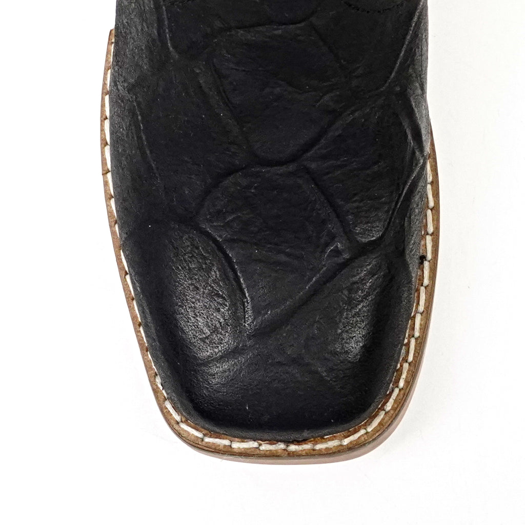 Bota Vaquera Niño de Piel Pirarucú Negra Grabada - Punta Cuadrada (K92-1)