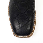 Bota Vaquera Niño de Piel Pirarucú Negra Grabada - Punta Cuadrada (K92-1)
