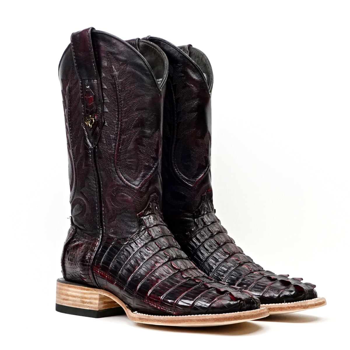 Rhodes Nile Crocodile Tail Boots - Black Cherry - Square Toe (LM10)