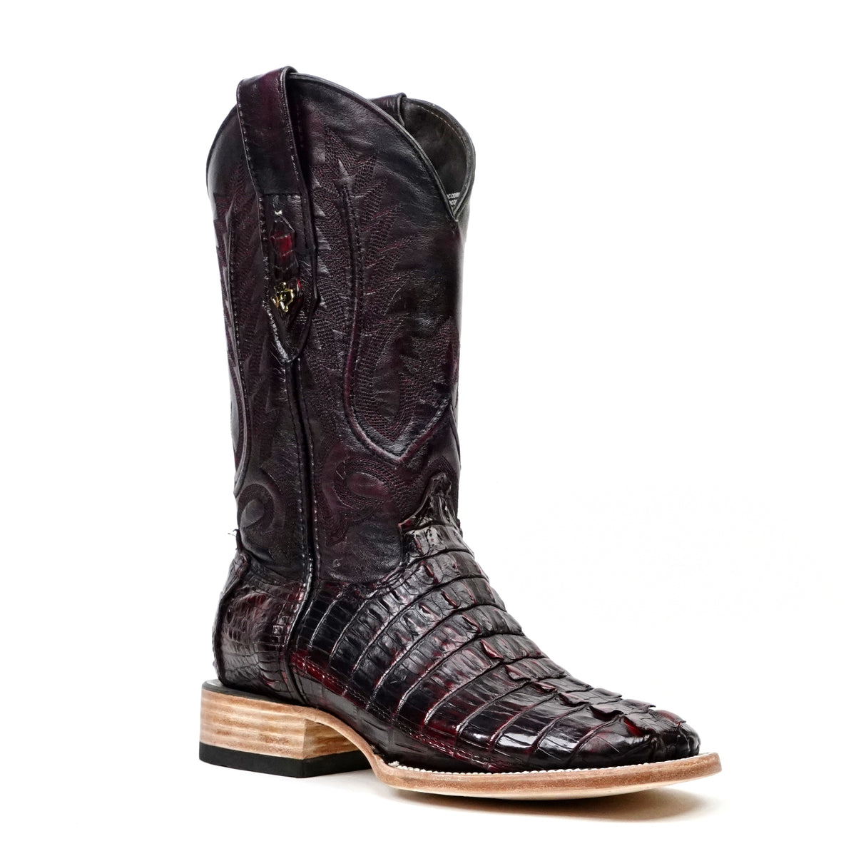 Rhodes Nile Crocodile Tail Boots - Black Cherry - Square Toe (LM10)